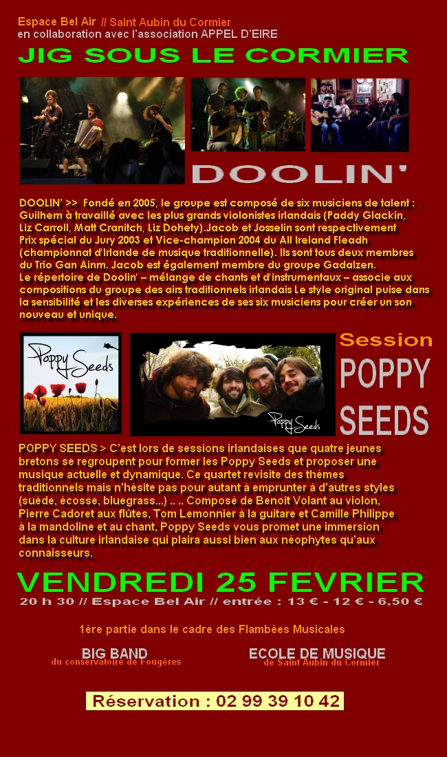 Jig Sous le Cormier avec DOOLIN' & POPPY SEEDS le Vendredi 25 février 2011 à 20 h 30 